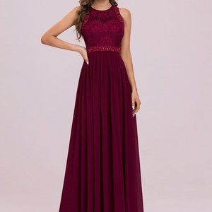 Crimson sleeveless lace bodice empire waist long A line dress PLUS SIZE 14